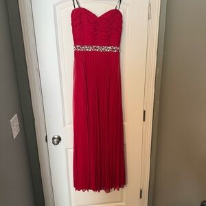 Xtraordinary Strapless Red Dress with Embellished Waist